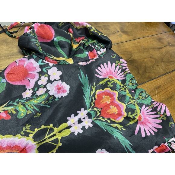 Hutch Black Multicolor Floral Tie Sleeve Ellia Satin Mini Dress Size Small - Picture 12 of 13